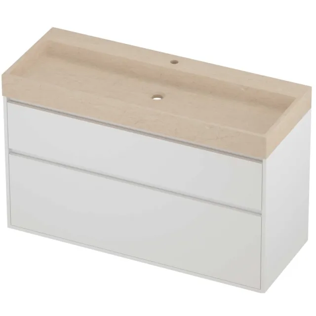 Proline Evoli Badmeubelset Hardsteen Loft 1 Kraangat Greeploos 120x46x75 cm Sand Stone Mat White Mat Wit