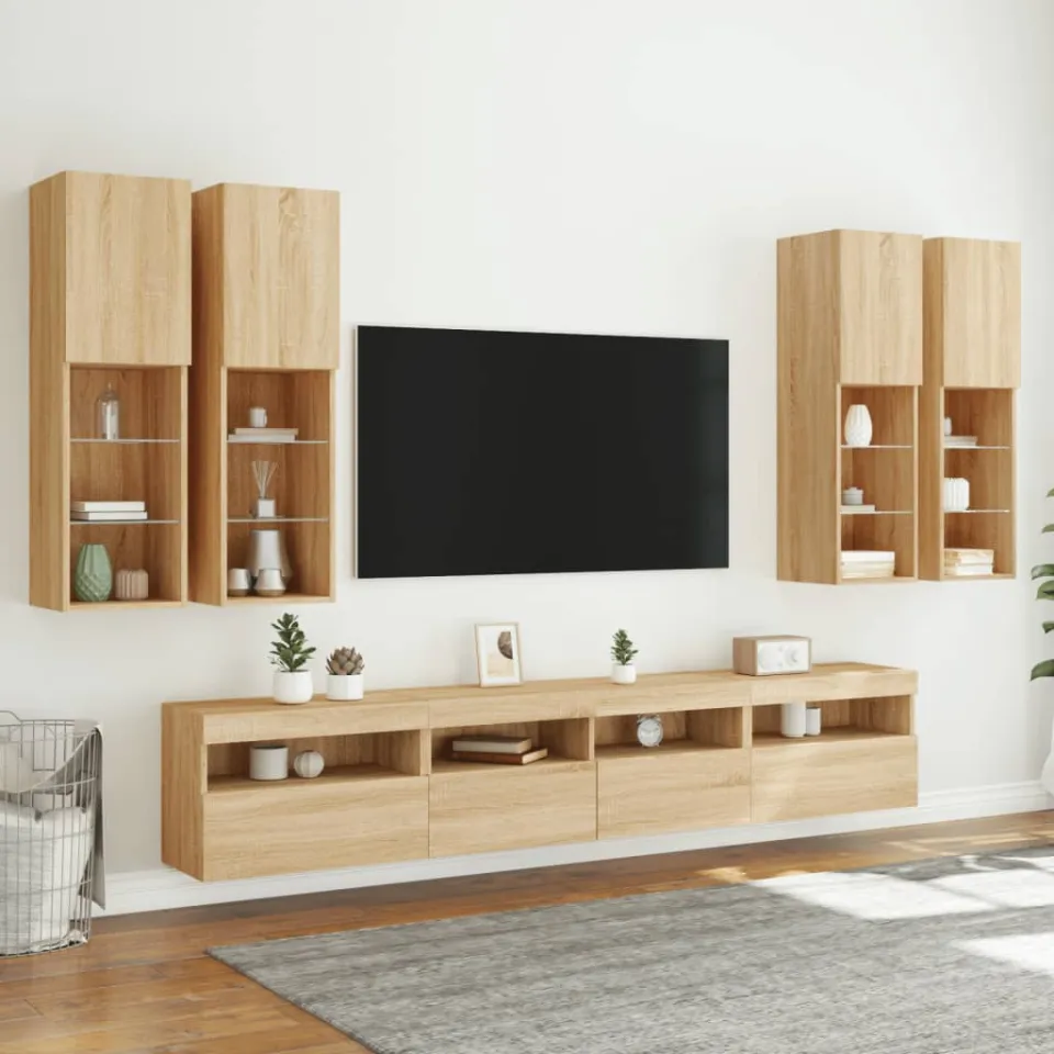 vidaXL 7-delige Tv-wandmeubelset met LED-verlichting sonoma eikenkleur, foto 3