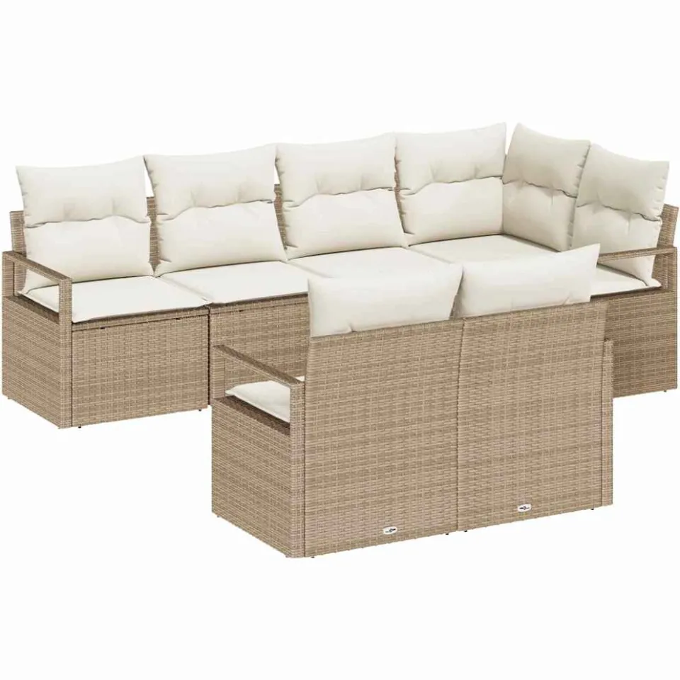vidaXL Tuinbankenset 7 st Beige en Wit poly rattan