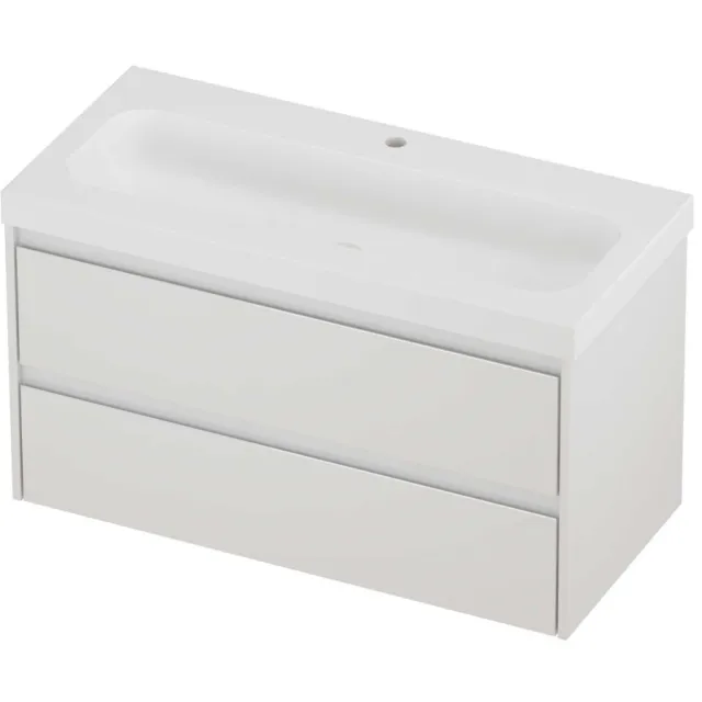 Proline Haga Badmeubelset Polystone Mezza 1 Kraangat 100x46x58 cm Mat White Glans Wit