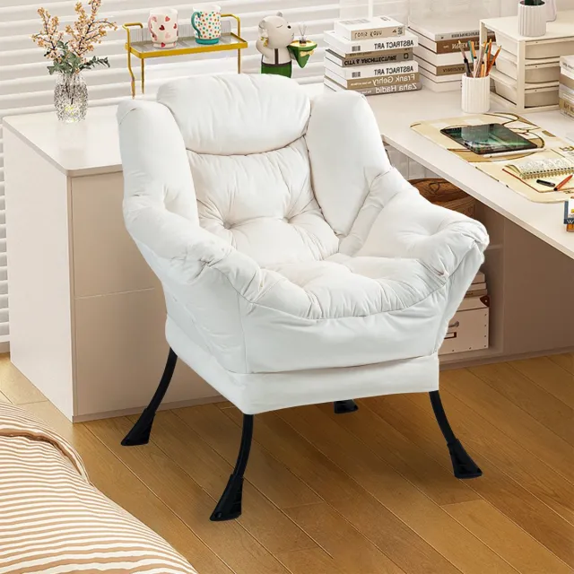 Wishdor Fauteuil - Relaxstoel met metalen frame en armleuningen - Gevoerde zitting met neksteun - Scandinavisch basic - Off white - 81 x 65 x 95 cm Gebroken wit