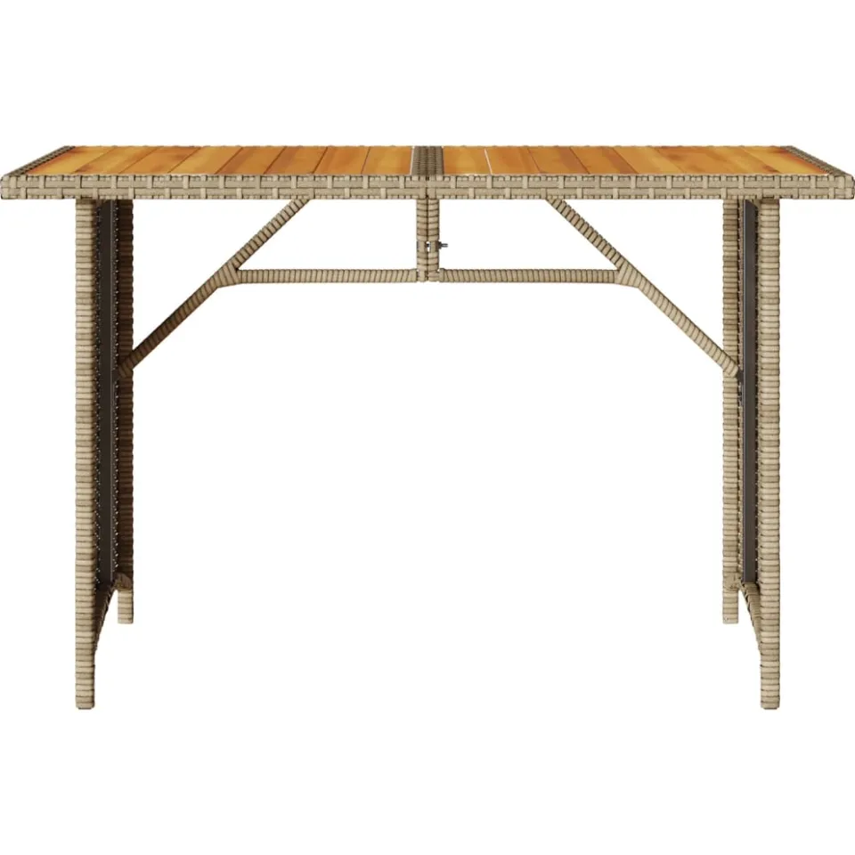 vidaXL Tuintafel met houten blad 110x68x70 cm poly rattan beige, foto 4