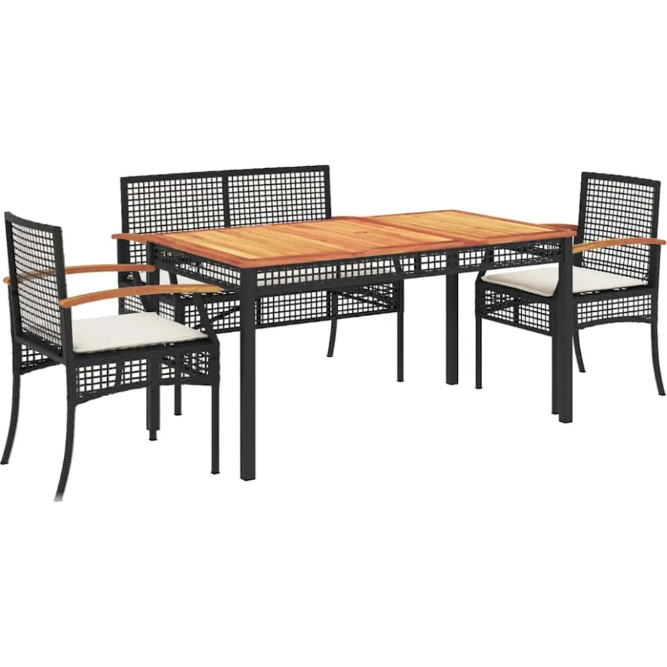 vidaXL 4-delige Tuinset met kussens poly rattan zwart, foto 3