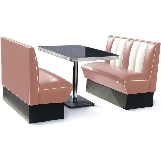 Bel Air Retro Fifties Furniture 2 x Classic Dinerbankje Dusty Rose + Tafel Roze