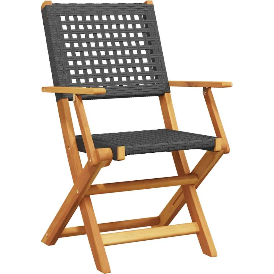vidaXL 3-delige Bistroset poly rattan en massief hout zwart