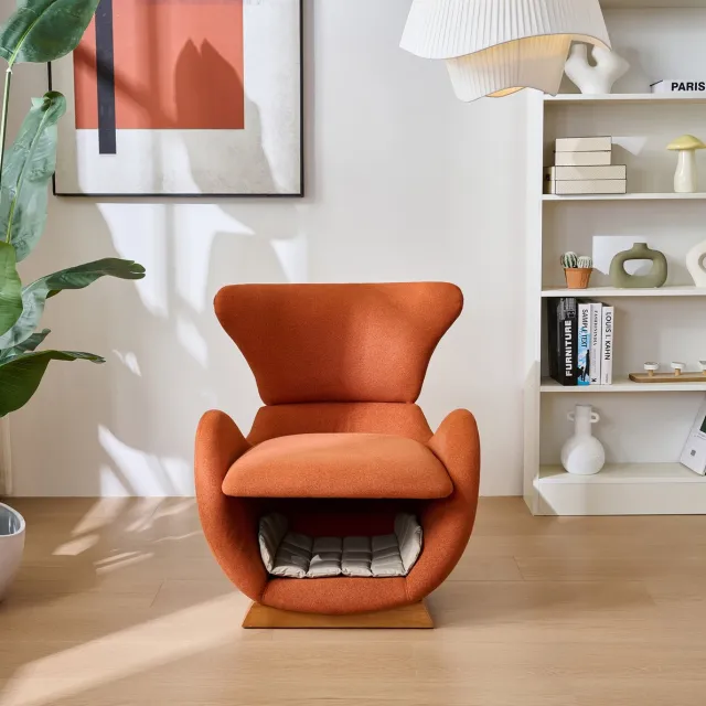 MEUNIQ Fauteuil in baksteenrood met huisdierhol, krabwerende stof en houten onderstel, 66 x 69 x 76 cm, voor woonkamer en katten of kleine honden Brick red