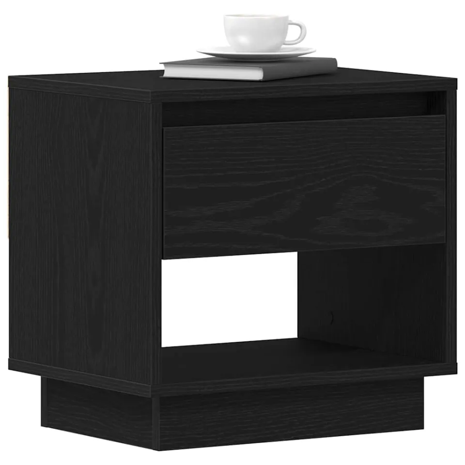 vidaXL Nachtkastje Zwart Eiken 45 x 34 x 44 cm Bewerkt hout, foto 3