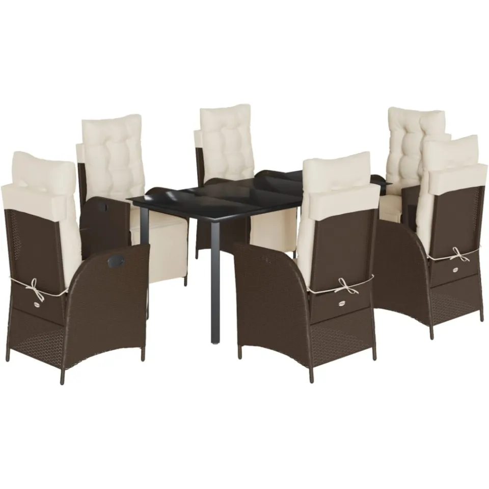 vidaXL 7-delige Tuinset met kussens poly rattan bruin, foto 3