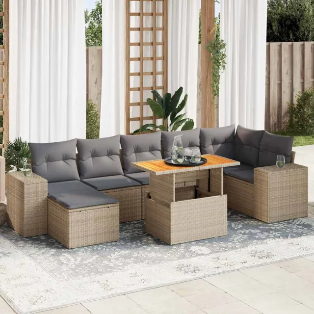vidaXL 8-delige Loungeset met kussens poly rattan beige, foto 2