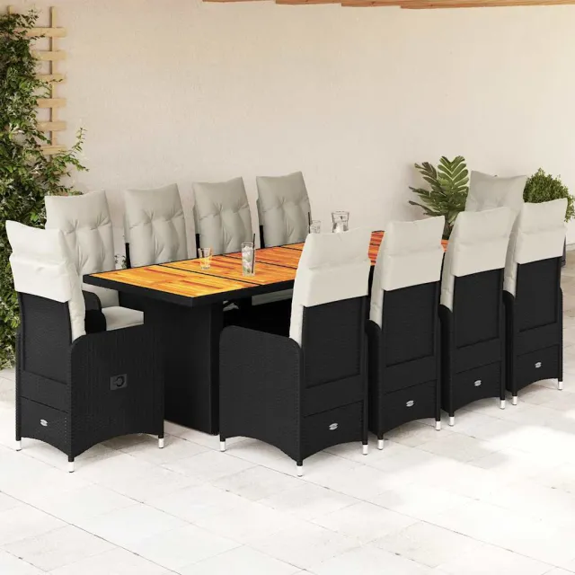 vidaXL 11-delige Bistroset met kussens poly rattan zwart, foto 2