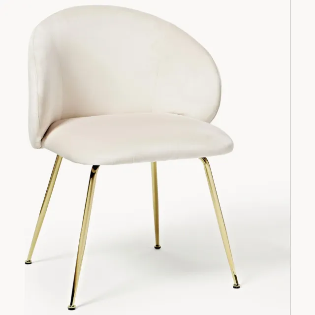 Westwing Collection Fluwelen stoelen Luisa, 2 stuks Wit, Goudkleurig