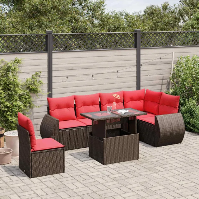 vidaXL 7-delige tuinbankset met kussens, bruin polyrotan, foto 2