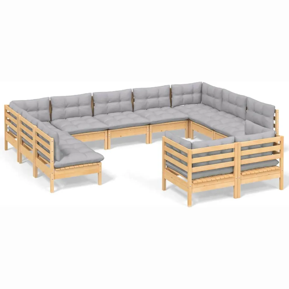 vidaXL 11-delige Loungeset met grijze kussens massief grenenhout grijs, foto 4