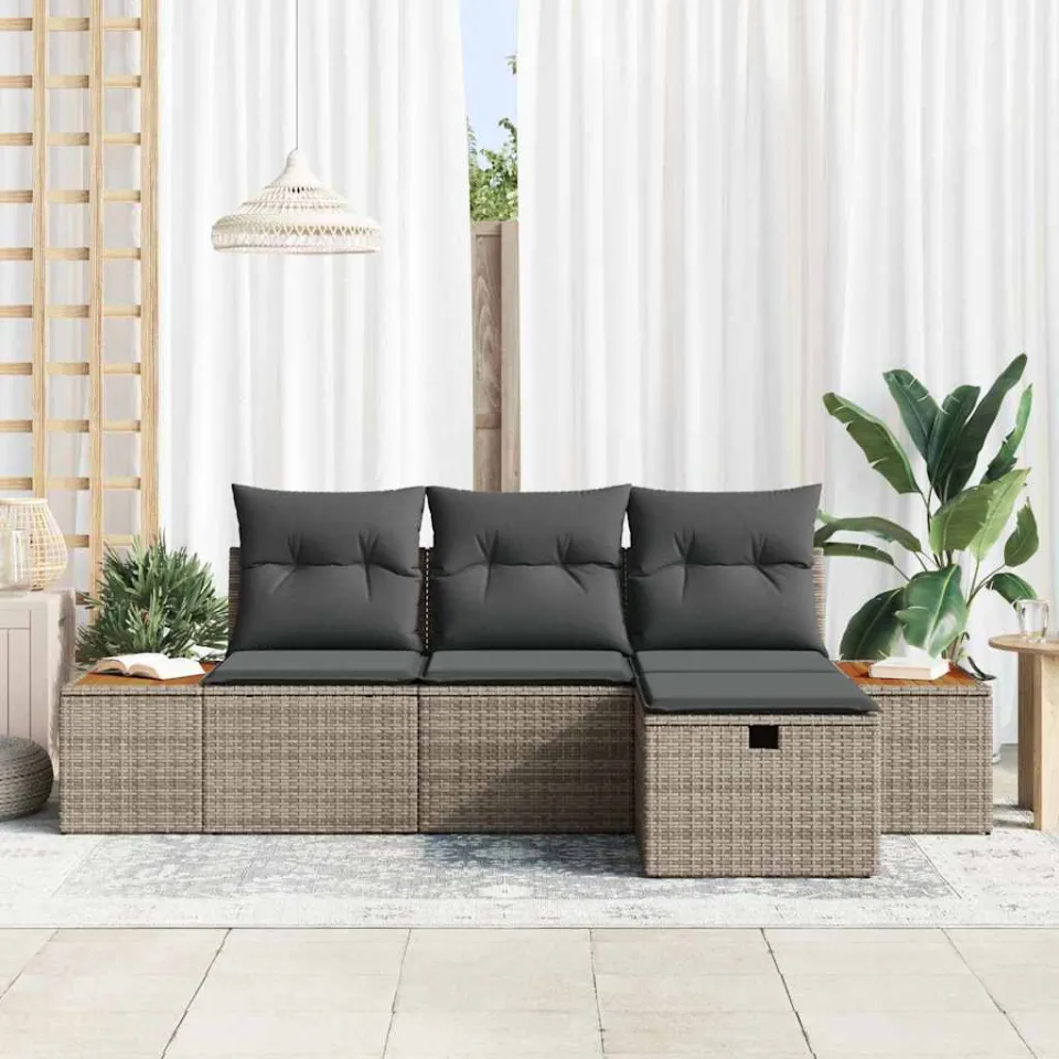 vidaXL Tuin Sofa Set 4 st Grijs poly rattan, foto 3