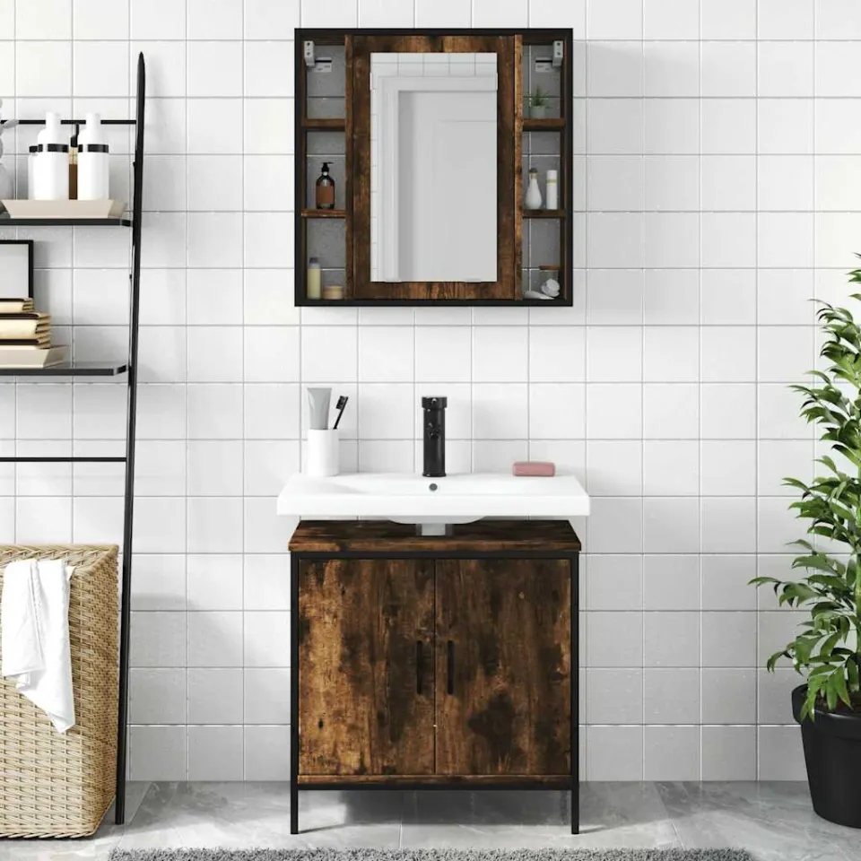vidaXL 2-delige Badkamermeubelset bewerkt hout gerookt eikenkleurig, foto 2