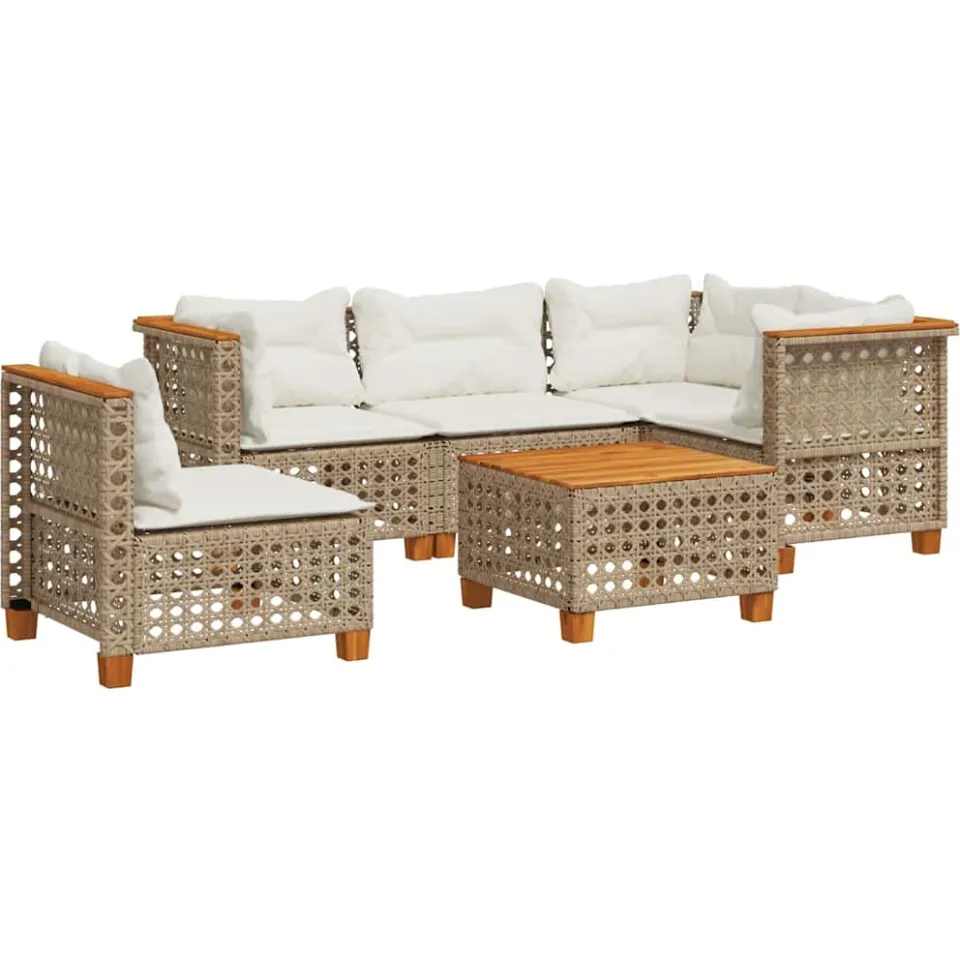 vidaXL 6-delige Loungeset met kussens poly rattan beige