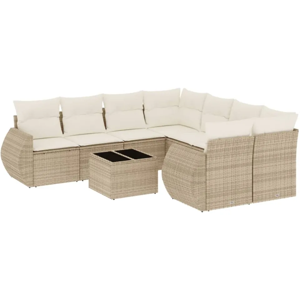 vidaXL 9-delige Loungeset met kussens poly rattan beige, foto 3