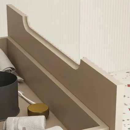 Aurlane Wastafelonderkast Emilien 46cm - Bruin Glanzend - Met 2 Lades - Met Mat Witte Wastafel, foto 5