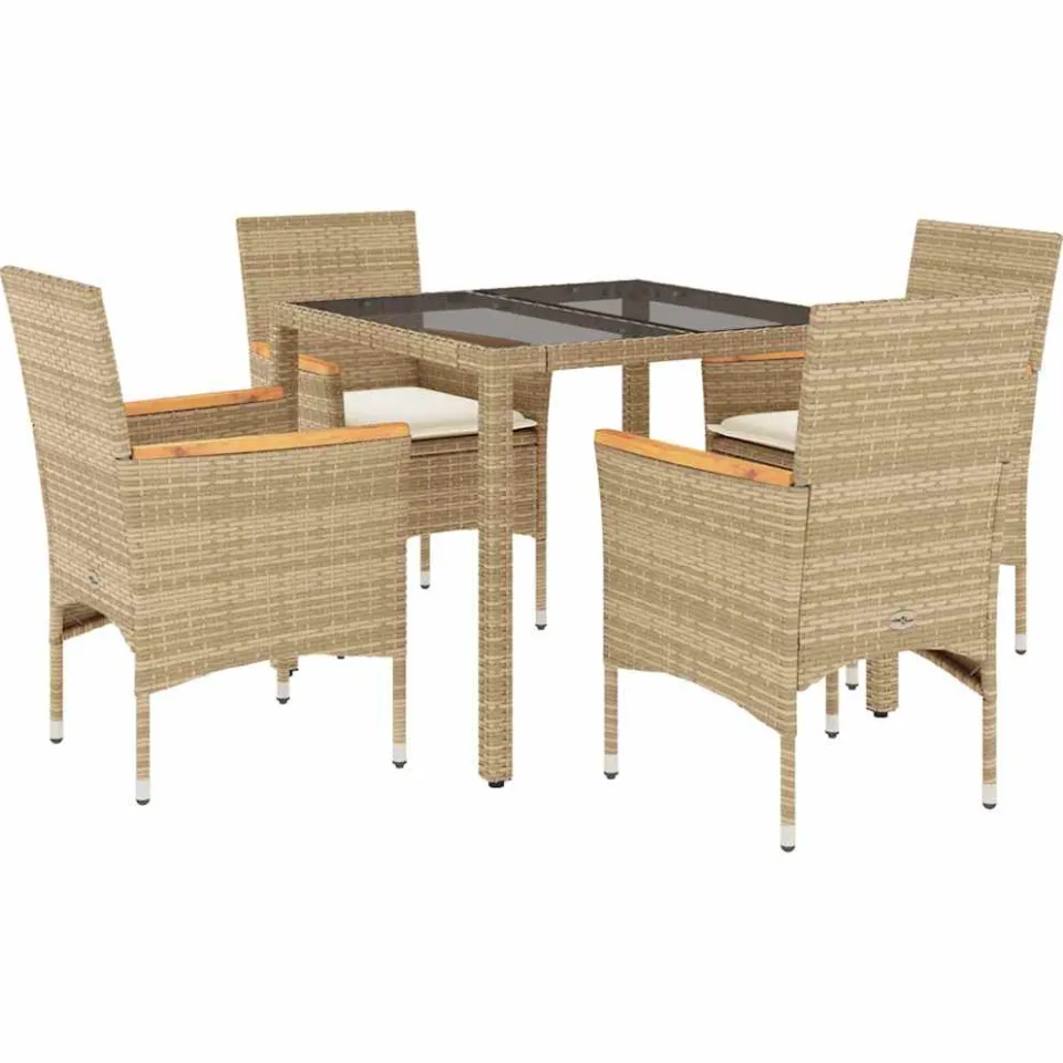 vidaXL 5-delige Tuinset met kussens poly rattan en glas beige, foto 3