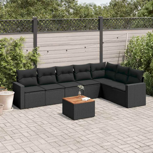 vidaXL 8-delige Loungeset met kussens poly rattan zwart, foto 2