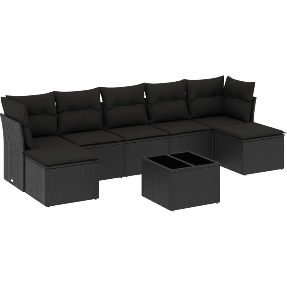 vidaXL 8-delige Loungeset met kussens poly rattan zwart, foto 3