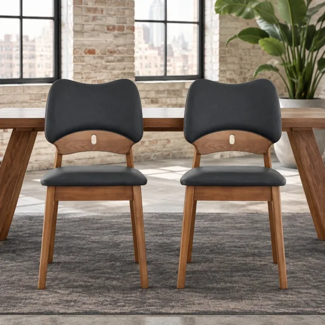 WUVRIE Set van 2 eetkamerstoelen - Vlindervormige rugleuning en gewatteerde zitting - Zwart