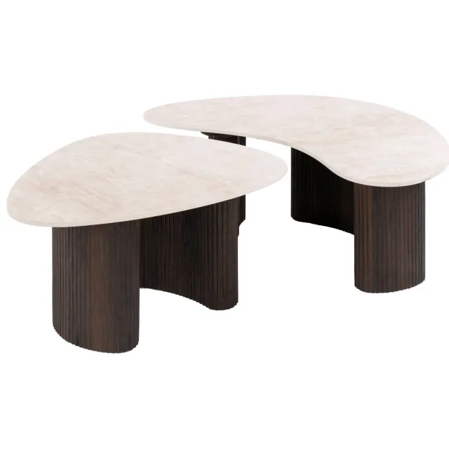 Nest of Nora Set van 2 - Nest of Nora Salontafel Telo organisch - 3D keramiek - Taj Mahal Gebroken wit