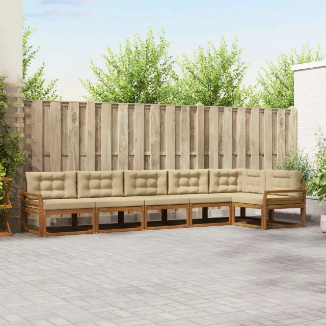 vidaXL Buiten bankenset 6 st 6-zits Natuurlijk en Beige