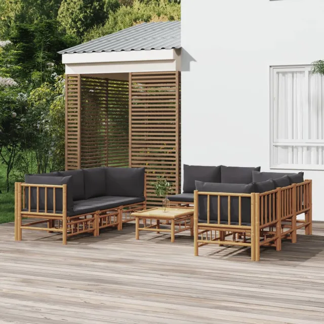 vidaXL 9-delige Loungeset met kussens bamboe donkergrijs Bruin