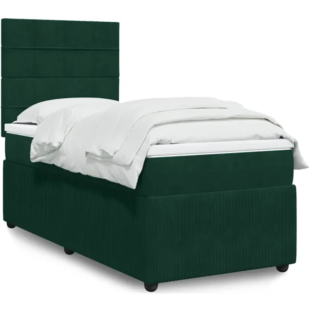 vidaXL Boxspring met matras fluweel donkergroen 90x200 cm groen