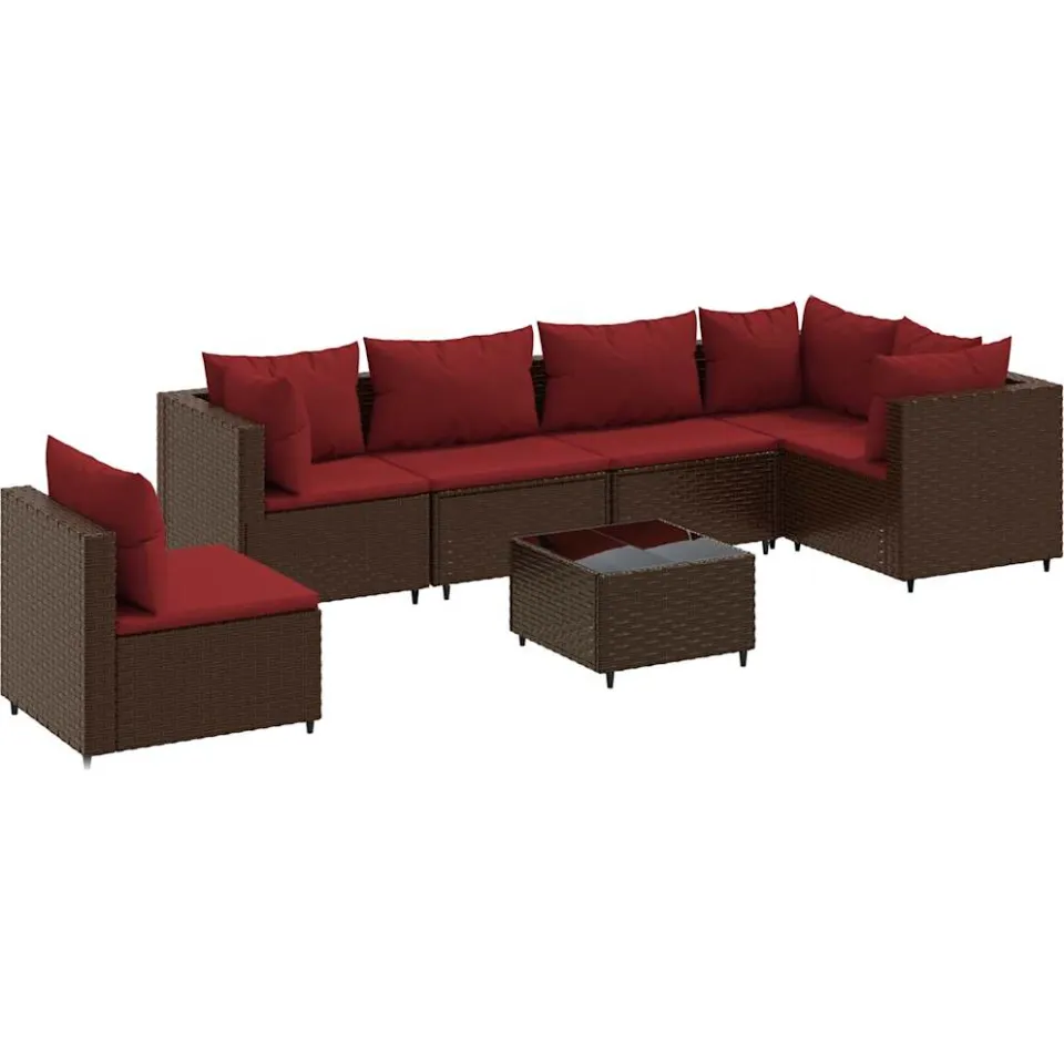 vidaXL 7-delige Loungeset met kussens poly rattan bruin