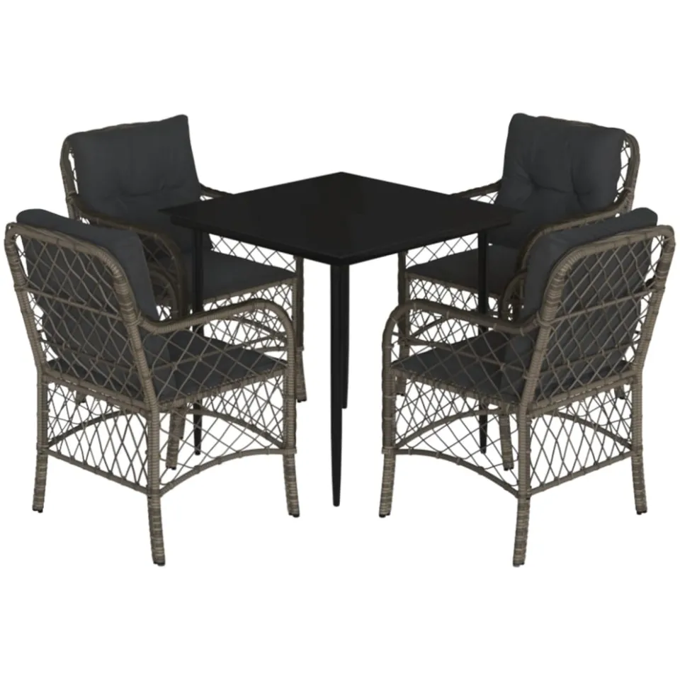 vidaXL 5-delige Tuinset met kussens poly rattan grijs