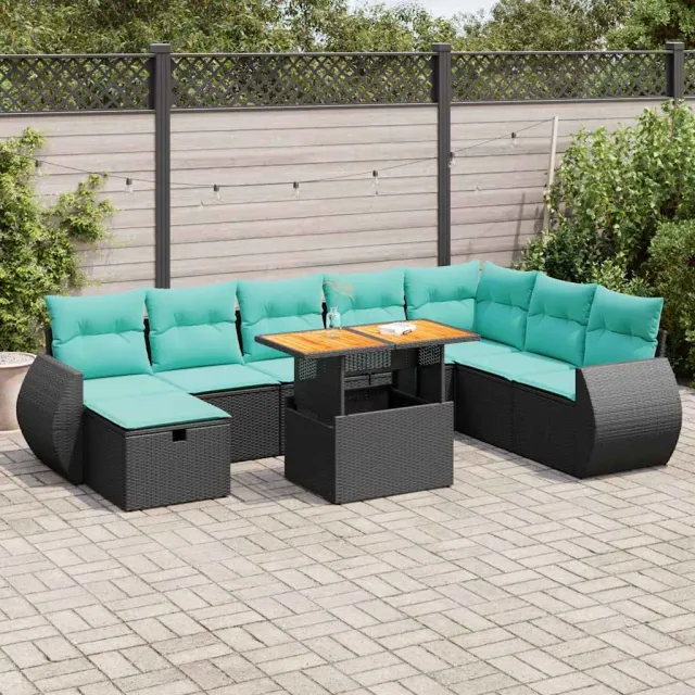 vidaXL 9-delige Loungeset met kussens poly rattan acacia bruin, foto 2