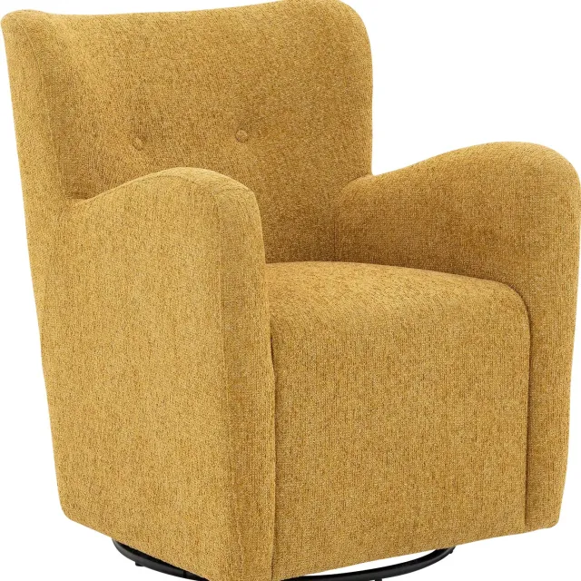 Goossens Draaifauteuil Brownie - Stof - Geel - Draaibaar - Met Armleuning stof gemeleerd grof geweven okergeel