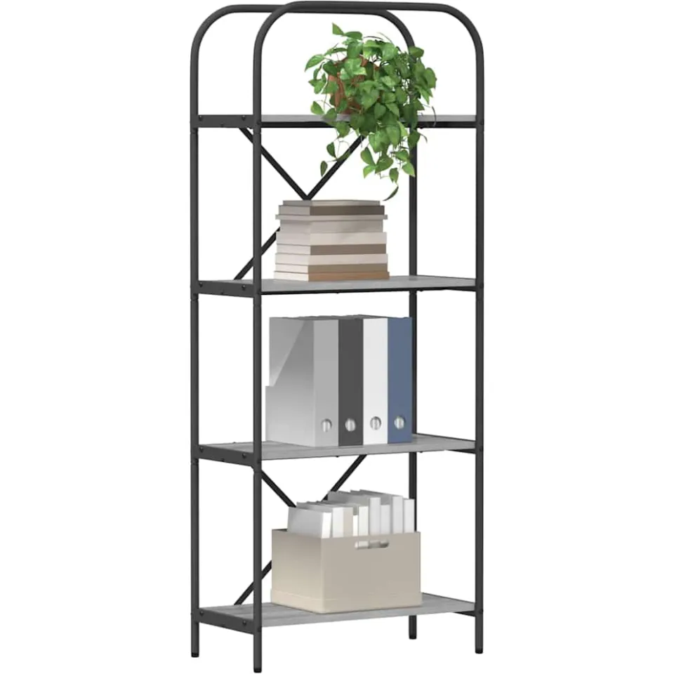 vidaXL Boekenkast 4-laags 60 x 30 x 146 cm Bewerkt hout Grijs Sonoma, foto 3