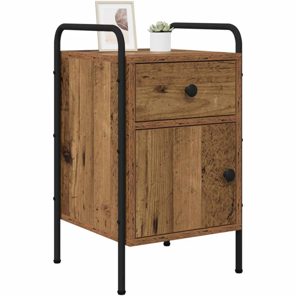 vidaXL Nachtkastje 2 st Oud hout 35 x 36,5 x 61 cm Bewerkt hout bruin, foto 2