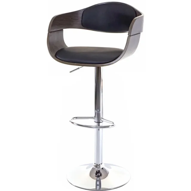 MCW Barkruk MCW-A47, barkruk, hout gebogen hout retro design ~ grijs, kunstleer zwart