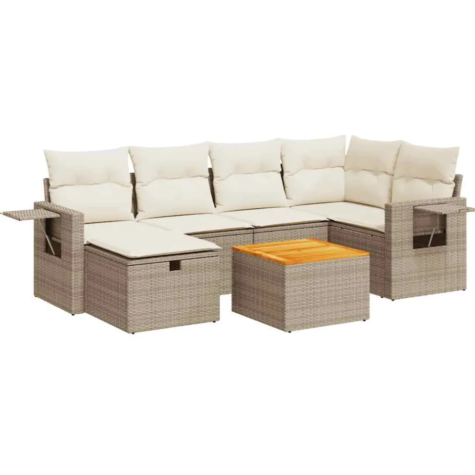 vidaXL 7-delige Loungeset met kussens poly rattan beige, foto 3