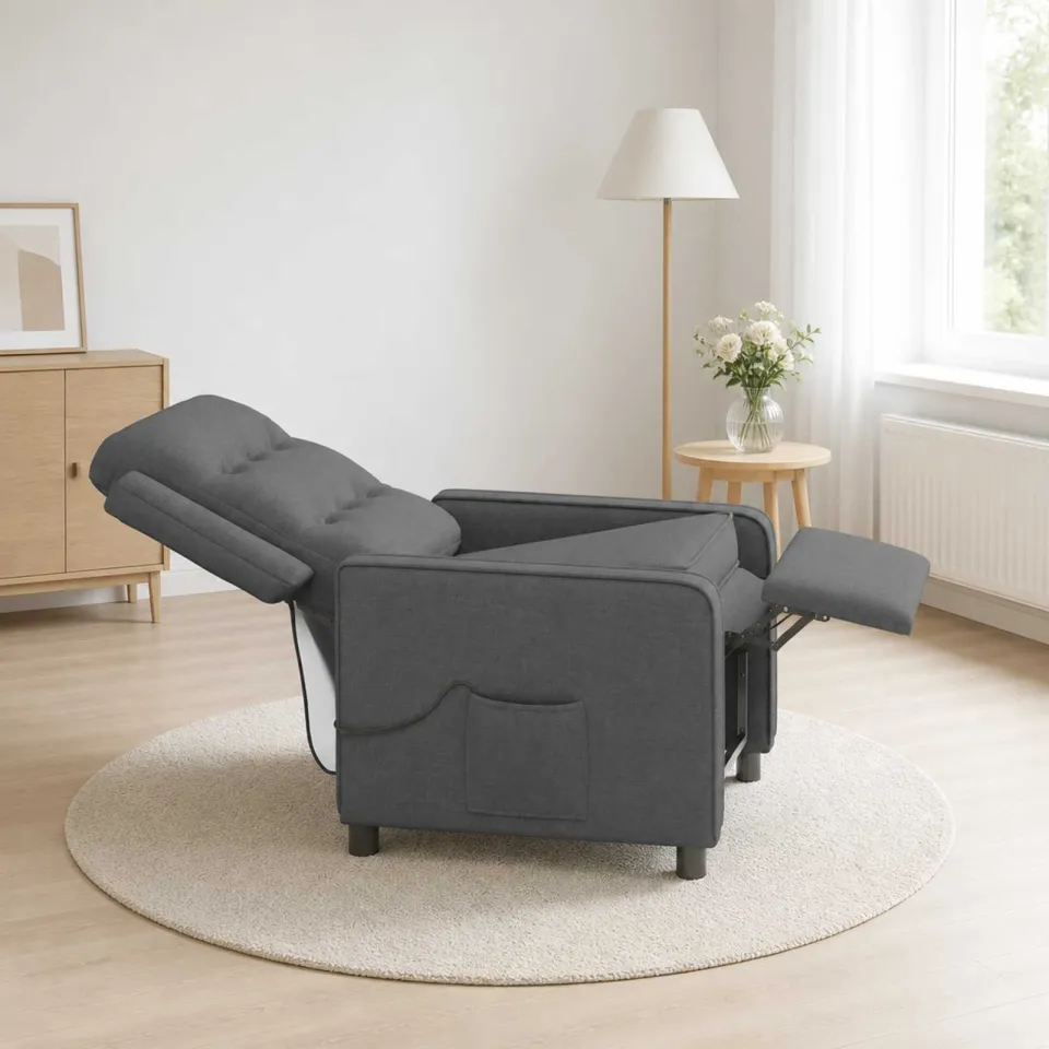 vidaXL Massage-relaxstoel Donkergrijs 65 x 93 x 102 cm Stof, foto 4