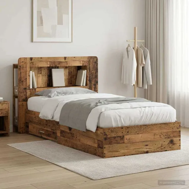 vidaXL Bedframe met opslag Oud hout 90 x 190 cm Bewerkt hout Bruin