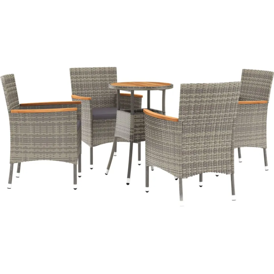 vidaXL 5-delige Bistroset met kussens poly rattan grijs, foto 3
