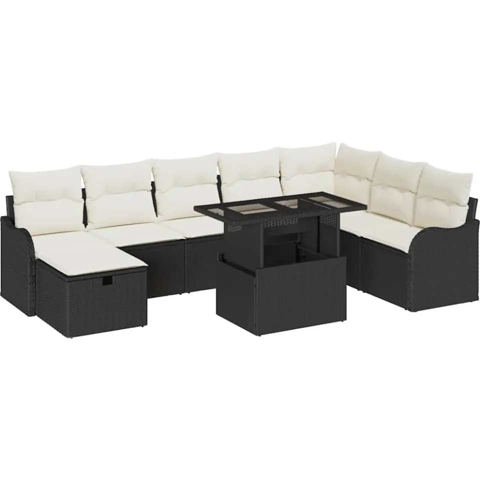 vidaXL Tuin Sofa Set 9 st Zwart poly rattan