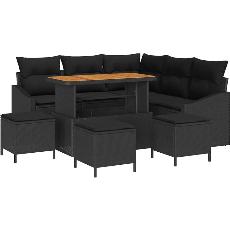 vidaXL Tuinbankenset 9 st Zwart poly rattan
