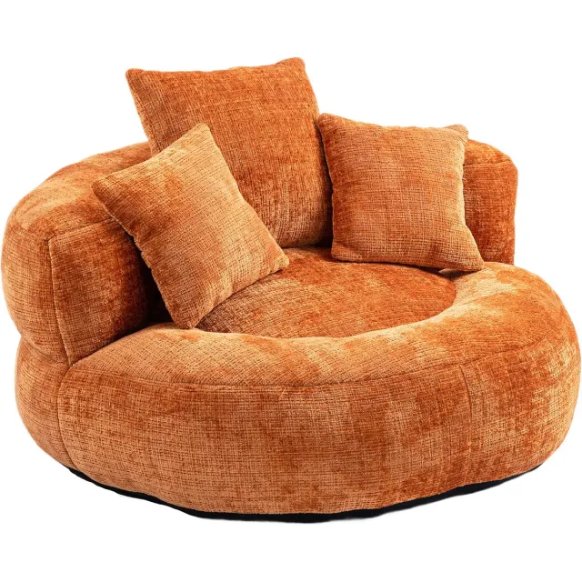 REDOM Zitzakstoel - Hoge Rugleuning En Armleuningen - Voor Woonkamer Of Slaapkamer - Chenille - Oranje - 108 X 108 X 52 Cm
