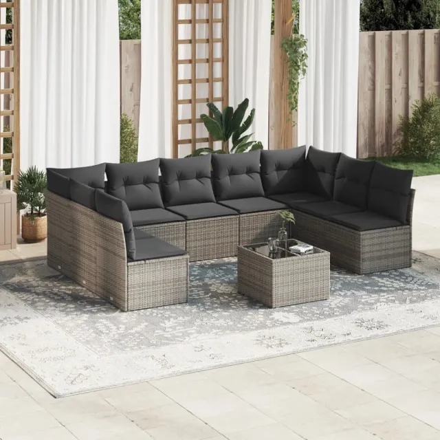 vidaXL 10-delige Loungeset met kussens poly rattan grijs, foto 2