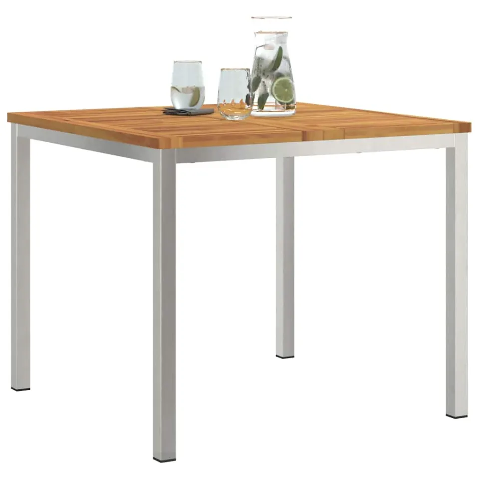 vidaXL Eettafel 90x90x75 cm Massief Acacia Hout en Roestvrijstaal Bruin