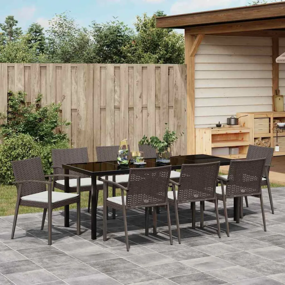 vidaXL Tuin eettafelset 9 st Bruin en zwart PE Rattan, foto 3