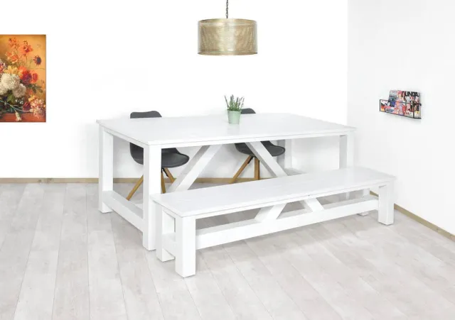 NordXL Steigerhouten tafel Kenee met smalle poten en dwarsbalk