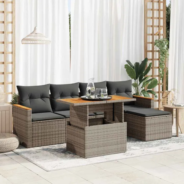 vidaXL 6-delige Loungeset met kussens poly rattan acacia grijs, foto 2
