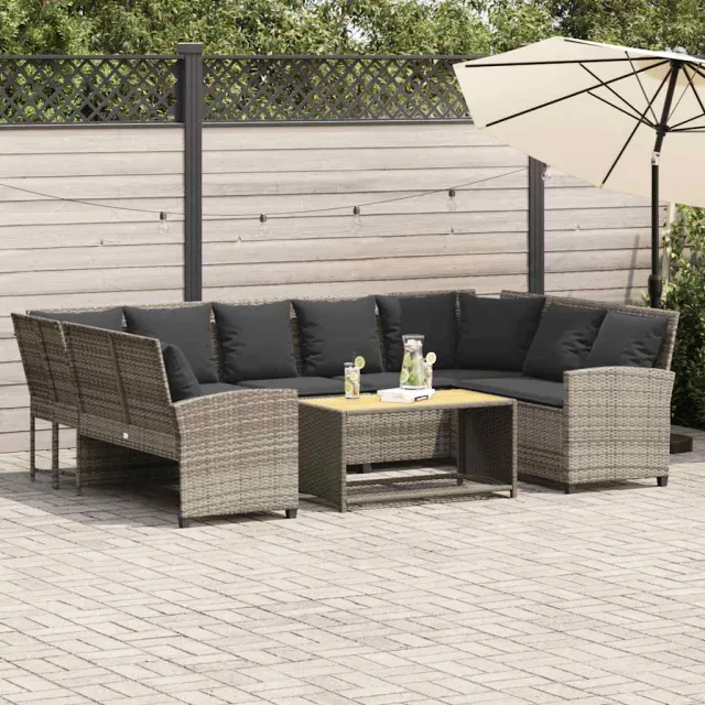 vidaXL Tuinbank met kussens poly rattan lichtgrijs